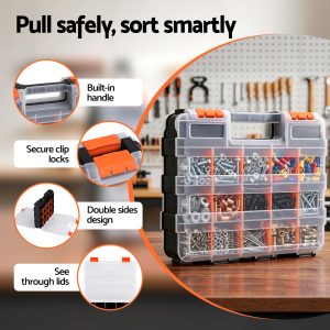 Giantz Double Sided Tool Box Organizer with 34 Compartment Small Parts Storage - Image 3