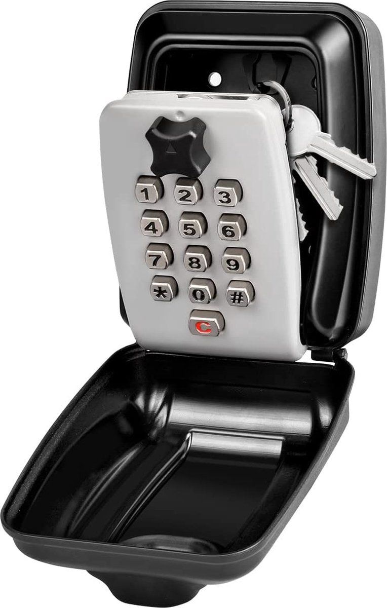Waterproof Outdoor Wall-Mount Key Lock Box with Push-Button Combination, Black