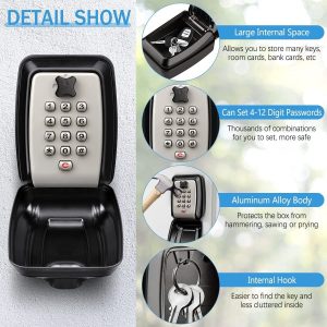 Waterproof Outdoor Wall-Mount Key Lock Box with Push-Button Combination, Black - Image 3