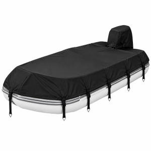 Trailerable 600D Oxford Pontoon Boat Cover, Comes with Separate Universal Outboard Motor Hood, Waterproof UV‑Resistant Boat Cover for Outdoor Storage & Mooring (19-21FT(763*450cm)) - Image 1