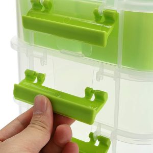 3-Tiers Stack Carry Storage Box With Divided Tray, Transparent Stackable Storage Bin With Handle Lid Latching Storage (Green) - Image 2