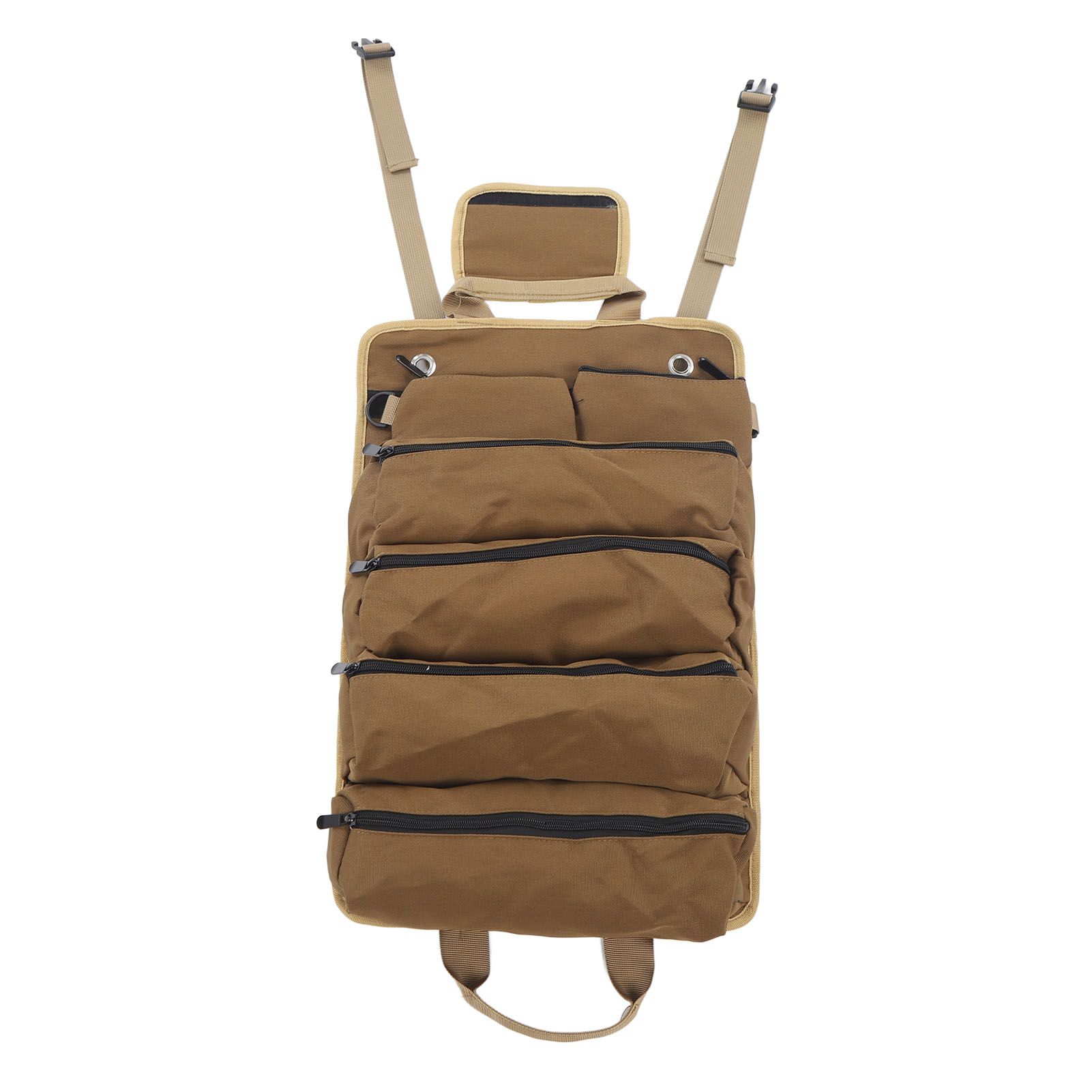 Roll Up Tool Bag Multipurpose Portable Tool Storage Bag Oxford Cloth Separate Pockets Tool Organizer for Gardening Camping Khaki