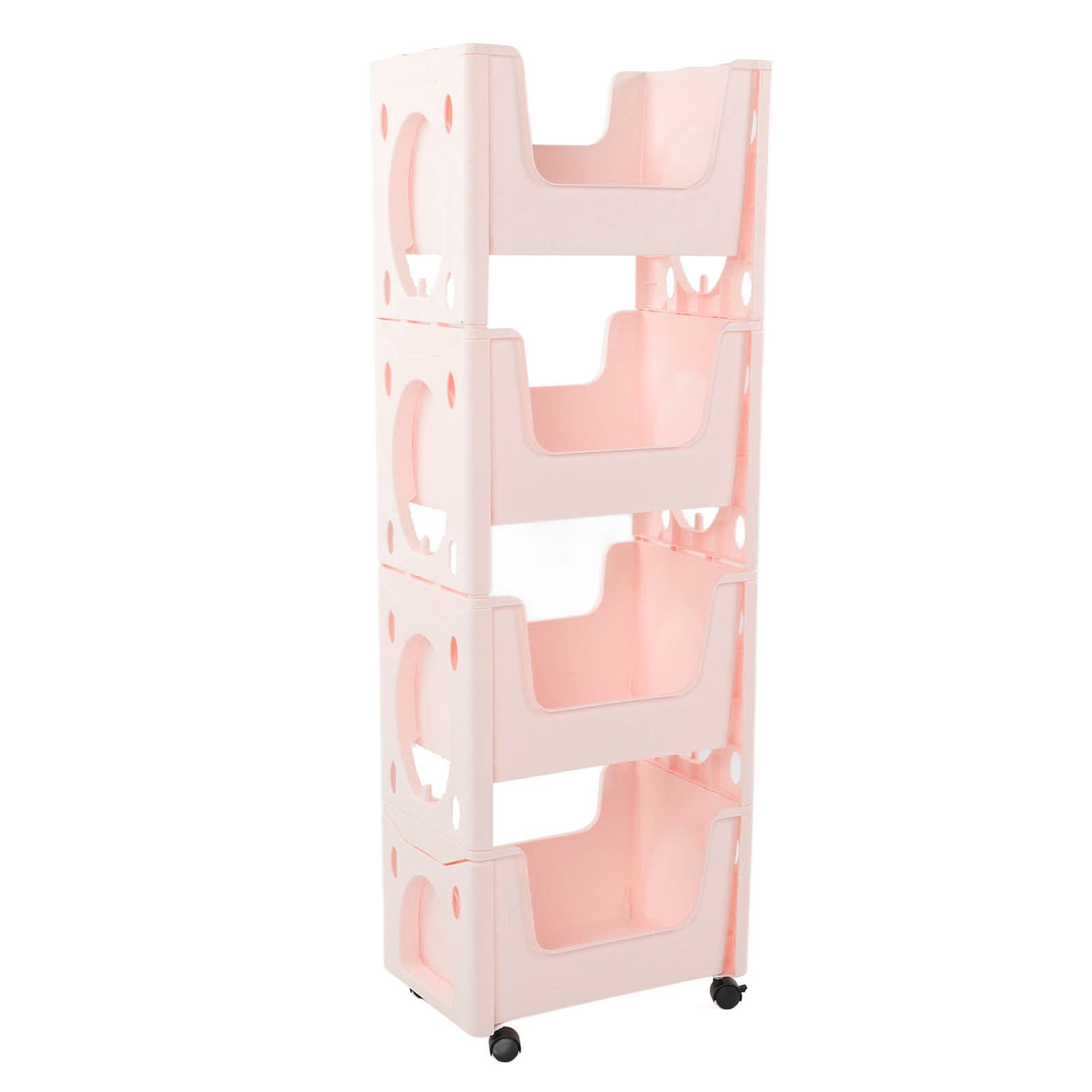 Storage Cart Large Capacity Thickened Mobile Storage Rack with Lockable Casters for Books Toys Seasoning Bottles 4 Tier Pink