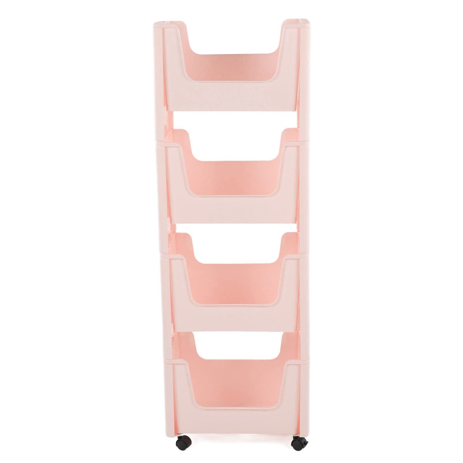 Storage Cart Large Capacity Thickened Mobile Storage Rack with Lockable Casters for Books Toys Seasoning Bottles 4 Tier Pink