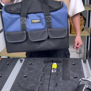 Black tool storage bag, large capacity tool bag, heavy duty tool organizer, wear resistant tool bag, professional tool carry bag, tradesman tool bag, DIY tool storage - Image 1