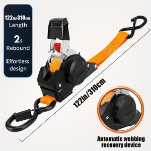Yellow automatic webbing recovery ratchet strap, vehicle cargo strap, heavy-duty ratchet strap, long-length ratchet strap, easy-to-use ratchet strap, Australian transport - Image 1