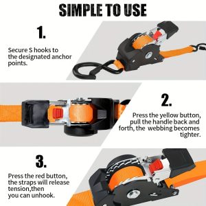 Yellow automatic webbing recovery ratchet strap, vehicle cargo strap, heavy-duty ratchet strap, long-length ratchet strap, easy-to-use ratchet strap, Australian transport - Image 3