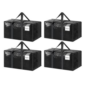 4 Pack Extra Heavy Duty Large Moving Bags with Strong Zipper & Comfortable Handles, Sturdy & Durable Clothes Storage Bags Totes Bins, Packing Moving Boxes for Clothes, Bedding, Dorm & Travel, Black - Image 1