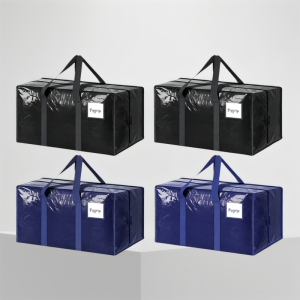 4 Pack ( 2 Dark Blue+2 Black ) Extra Heavy Duty Large Moving Bags with Strong Zipper & Comfortable Handles, Sturdy & Durable Clothes Storage Bags Totes Bins, Packing Moving Boxes for Clothes, Bedding, Dorm & Travel, - Image 1