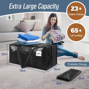 4 Pack ( 2 Dark Blue+2 Black ) Extra Heavy Duty Large Moving Bags with Strong Zipper & Comfortable Handles, Sturdy & Durable Clothes Storage Bags Totes Bins, Packing Moving Boxes for Clothes, Bedding, Dorm & Travel, - Image 2